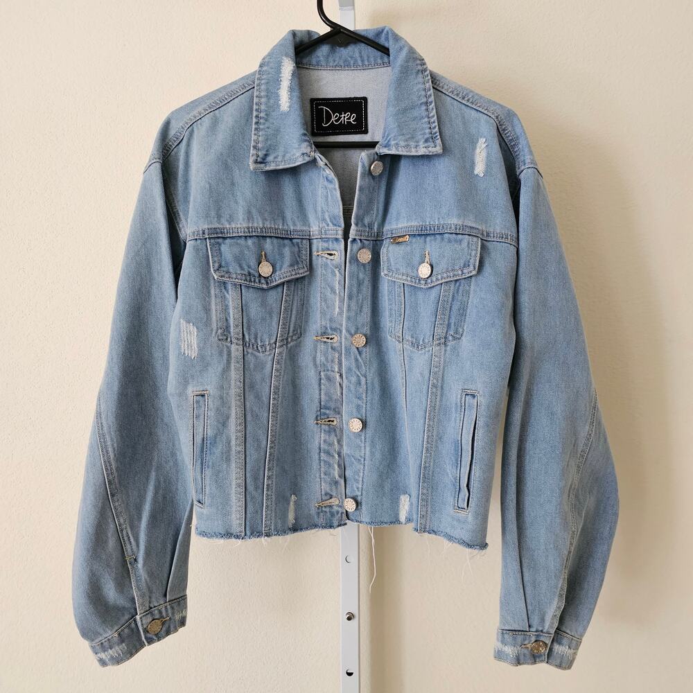 DETRE Everyday Dress-Up Buttercup Oversized Rip Denim Jacket by Dede Raad Sz L
